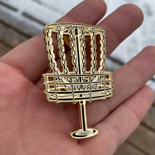 Murdered out (black and gold) disc golf basket pin Murdered out (black and gold) disc golf basket pin