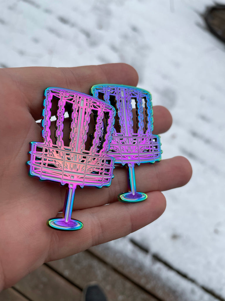 Anodized Rainbow Metal Disc Golf basket pin